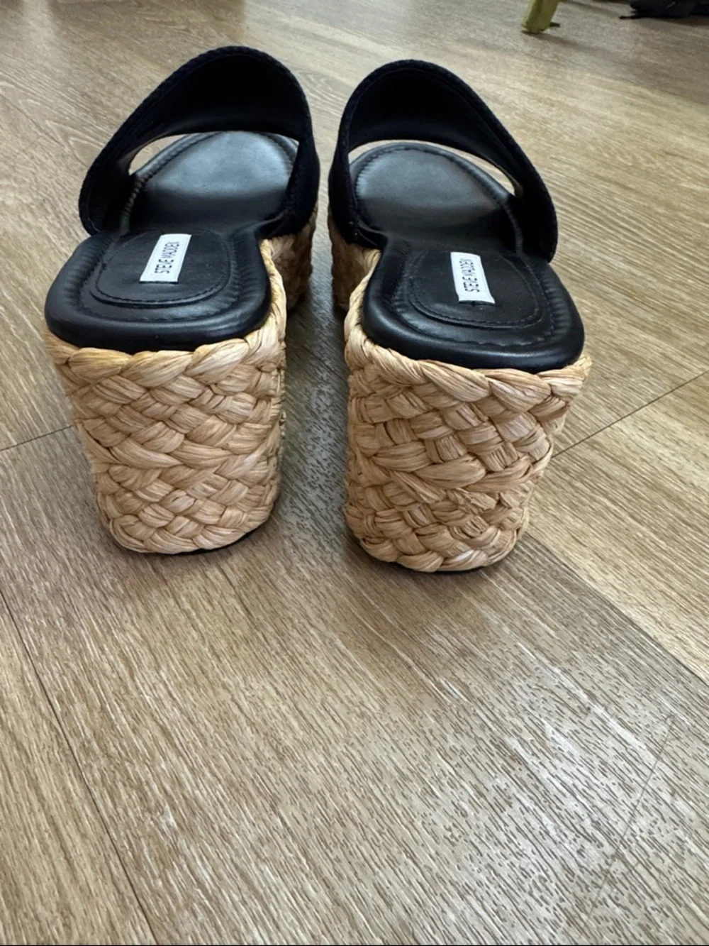 Steve Madden Dock Raffia Black Woven Platform Block Heel Sandal Size 9